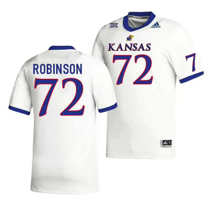 Men #72 Danny Robinson Kansas Jayhawks College Football Jerseys Stitched Sale-White - Click Image to Close